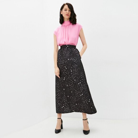 NWT Maska Mode Imperial black & white star print voluminous maxi skirt, M - Picture 4 of 11